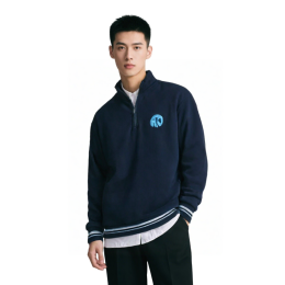 【Select Navy Blue Half-Zip Sweatshirt】|Stand collar design|Half-zip structure|Long sleeves with striped ribbed cuff details|Left chest blue pattern|Stand-Collar Sweatshirt Supplier Z721 【Select Navy Blue Half-Zip Sweatshirt】|Stand collar design|Half-zip structure|Long sleeves with striped ribbed cuff details|Left chest blue pattern|Stand-Collar Sweatshirt Supplier Z721
